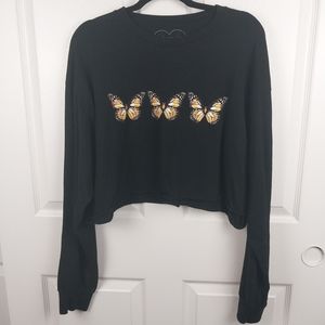 Obsessive Love Women's 2XL Black Cropped Butterfly Graphic Cotton Sweater